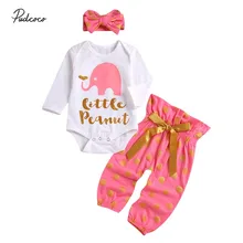 Коллекция года, брендовая одежда для маленьких девочек милый боди с длинными рукавами и принтом слона хлопковые топы+ штаны в горошек осенний повседневный комплект одежды для малышей из 3 предметов
