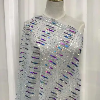 

2020 Latest Nigerian Sequins Laces Fabrics High Quality Tulle African Laces Fabric blue French Net Lace Materia Wedding Dress