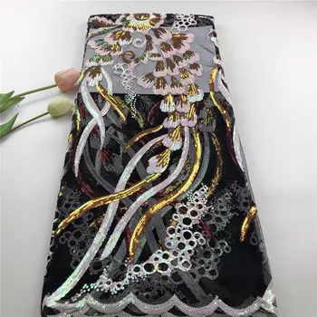 

2019 Latest African Lace Fabric 2019 High Quality Lace Fabric French Sequins Net Cord Tulle Fabrics Nigerian Laces For Wedding