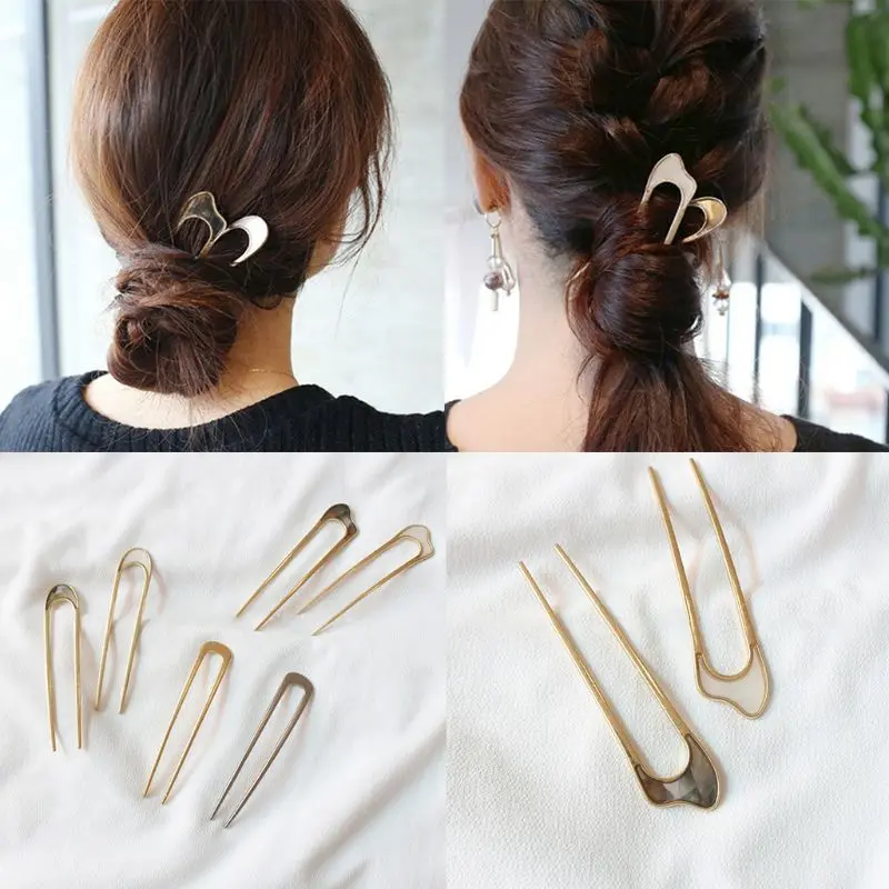 Женская Винтажная заколка для волос в японском стиле из металлического сплава, u-образная заколка для волос