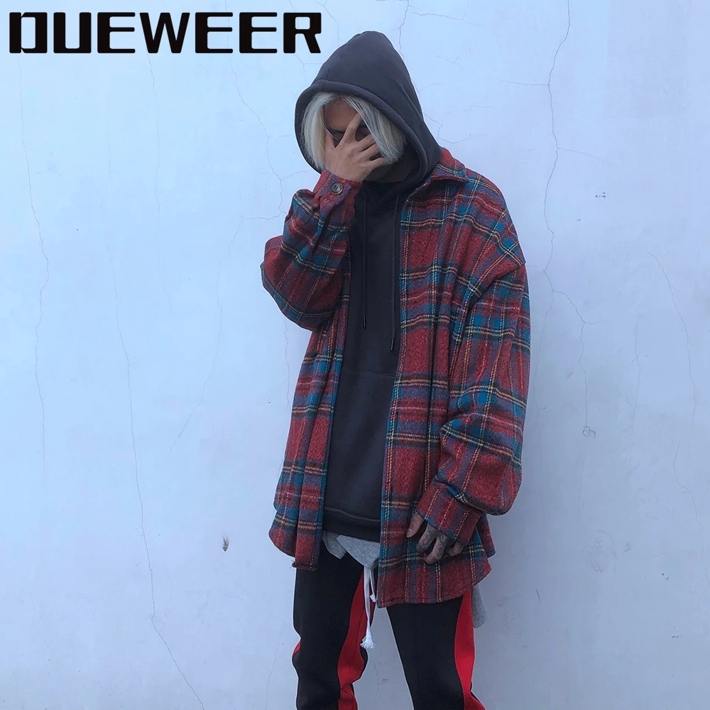 Dueweer camisas a cuadros para hombre, chaquetas Retro lana de tartán de Justin Bieber, chaqueta de gran ropa de Otoño e Chaquetas| - AliExpress