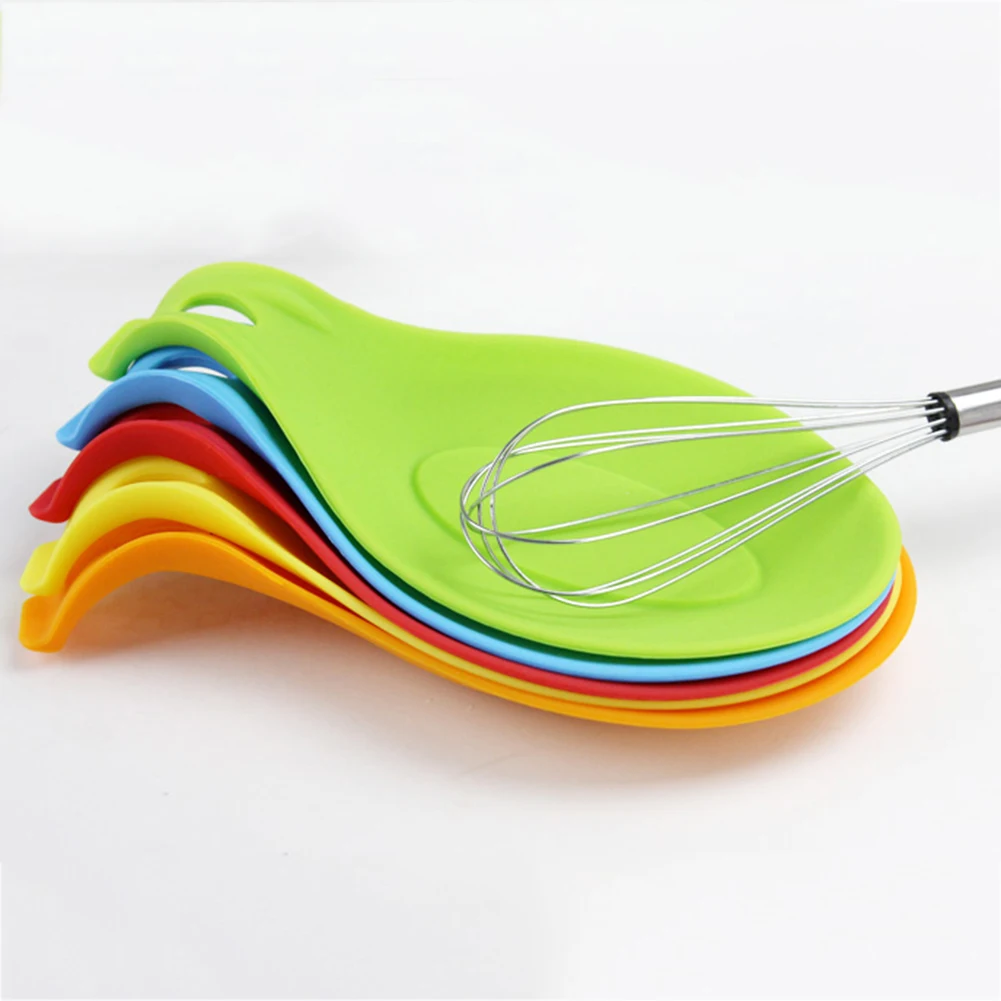 Silicone Spoon Rest Food Grade Silica Gel Spoon Put Mat Device Heat Resistant Kitchen Utensil Spatula Mixer Pad Mat Holder