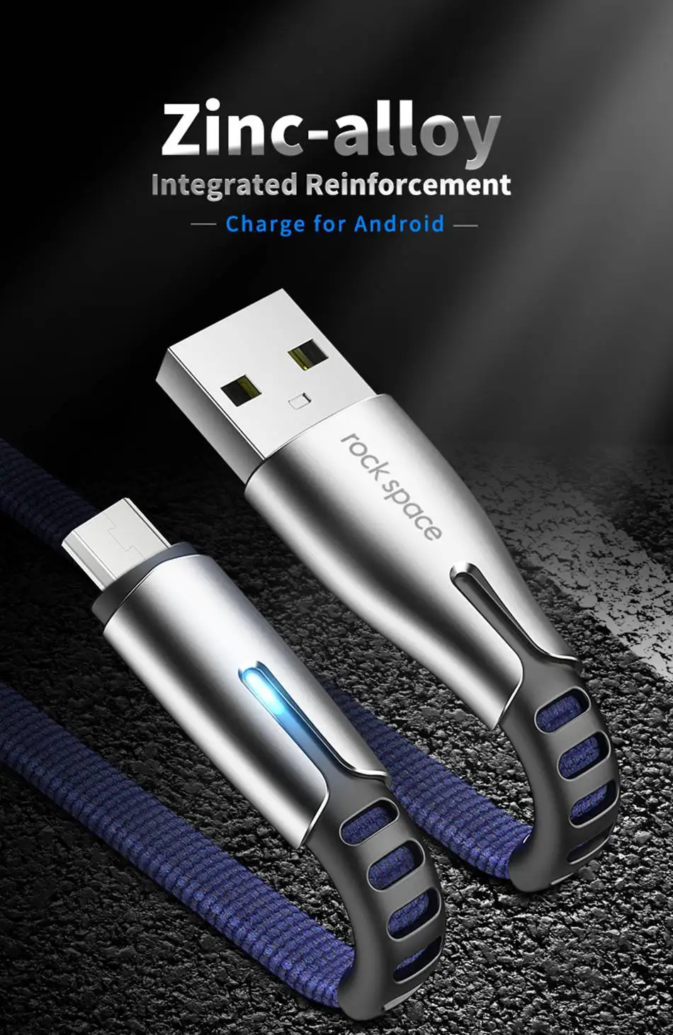 ROCK Micro USB кабель светодиодный светильник нейлоновый Microusb шнур для samsung S7 Xiaomi Redmi Note 5 Pro Android телефон кабель Micro USB зарядное устройство