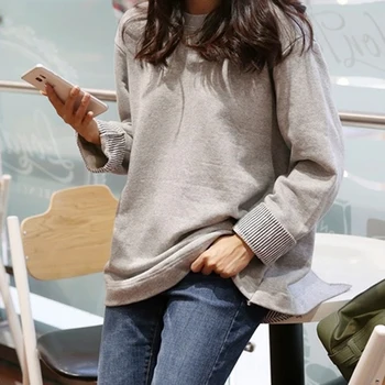 

T Shirt Women 2019 New Casual Long Sleeve Tops Fake Two Pieces T-Shirt Fashion Striped T-shirts Ladies Autumn Tops Plus Size