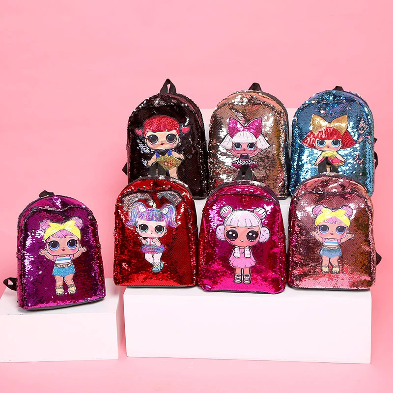 

New 2019 Sequins Surprise Doll Women's Backpack with Light Children's Backpack Student Fashion Girlfriend Bag 2S20,beach towel