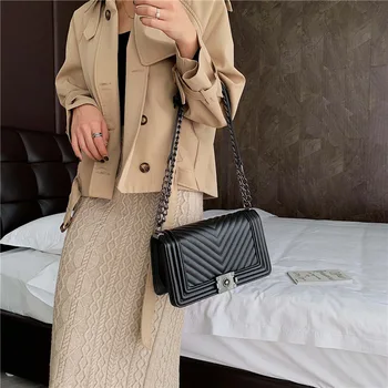

2020 new casual texture bag women bag fashion PU leather solid color soft leather chain shoulder Messenger small square bag