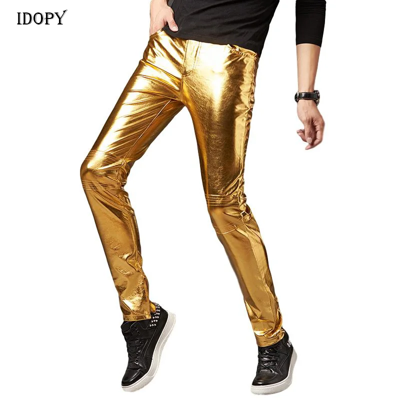 

Idopy Fashion Night Club Men Shiny Gold Silver Black Pants Party Stage Performance Cool Halloween Holiday Pants M-3XL