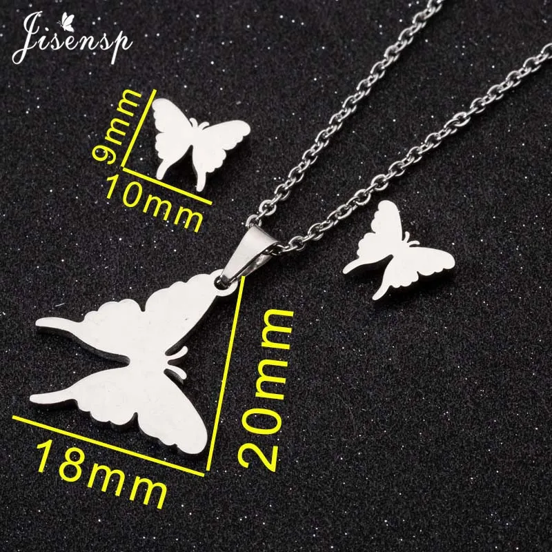 Jisensp Stainless Steel Butterfly Wedding Bridal Jewelry Sets for Women Cactus Pendant Necklace Heart Earring Set joias feminina
