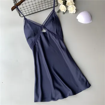 

2020 Sexy Silk Pajamas Women's Belt Chest Pad Gathered Hot Lace Suspender Nightdress Midnight Charm Home