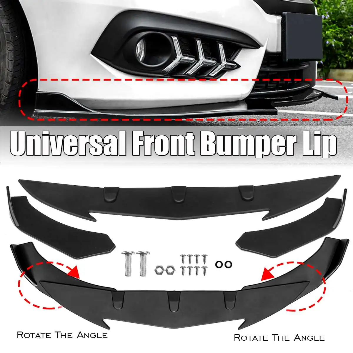 

Matte Black 3 Piece Universal Car Front Bumper Lip Chin Bumper Body Kits Splitter Diffuser For BMW For Benz For Audi For Tesla