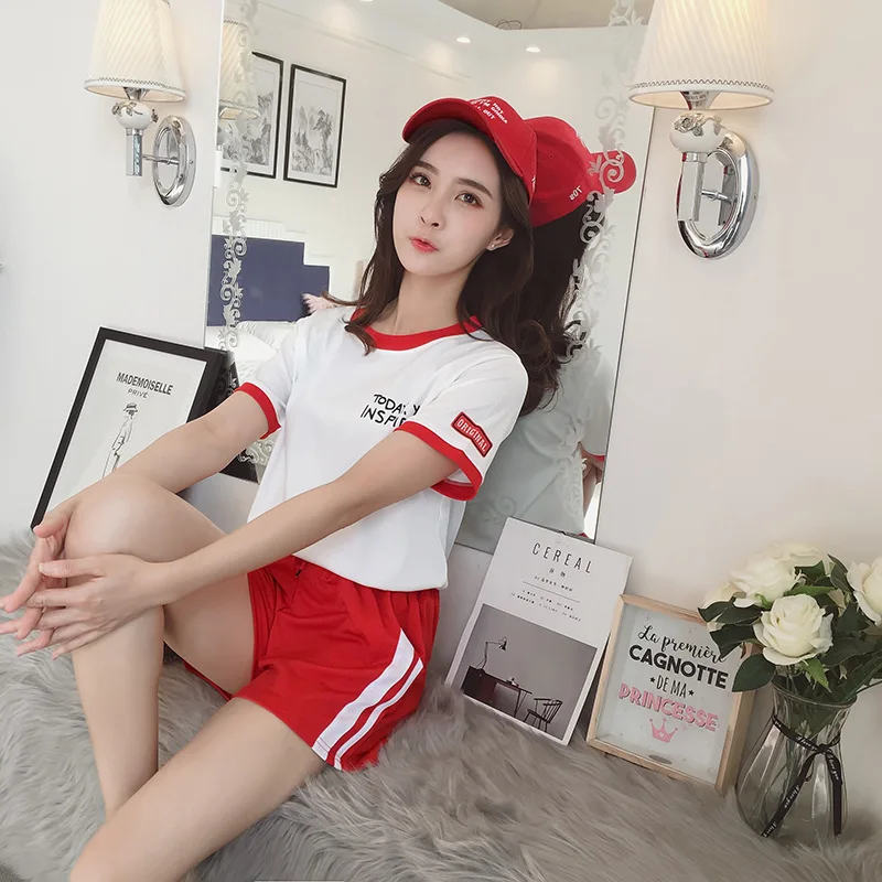 

Sports Set 2019 Summer New Style Korean-style Short Sleeve Printed T-shirt Shorts Two-Piece Women's