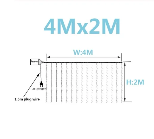 4M X 2M 3x1/3x3/6x3 м светодиодный гирлянды для свадьбы, рождественские гирлянды, гирлянды для улицы, дома, Свадебные/вечерние/занавески/украшения сада - Испускаемый цвет: 4M X 2M