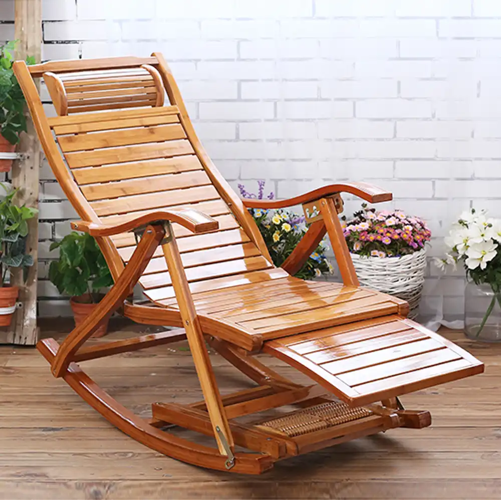 Folding Rocking Chair Natural Bamboo Lounger With Foot Rest Zero Gravity Adjustable Reclining Back For Adults Old People The Aged A Rocking Chairs Chairs Ayalonlaw Co Il