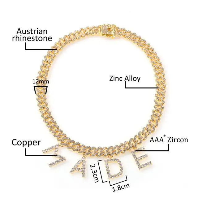 UWIN Hiphop Jewelry DIY Letter Necklace & Bracelet 12mm Mens S-Link Miami Cuban Add Baguette Letter Fashion Jewelry Wholesale 6