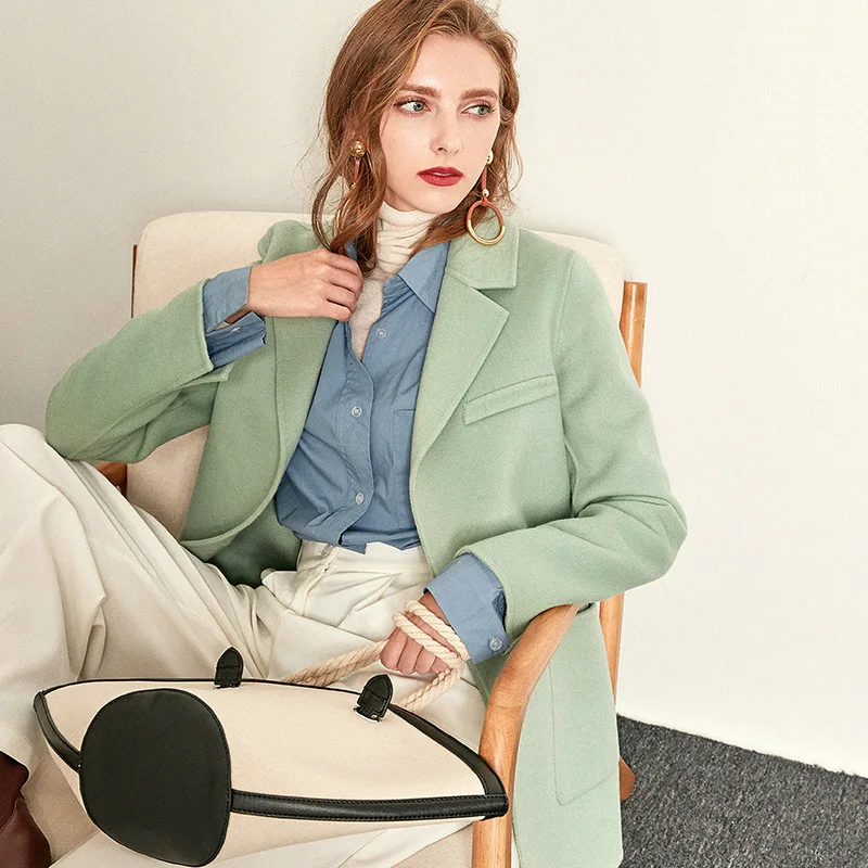 women s winter coat light green Double sided wool cashmere outwear autumn plus size ladies fashion overcoats free ship - Цвет: see chart