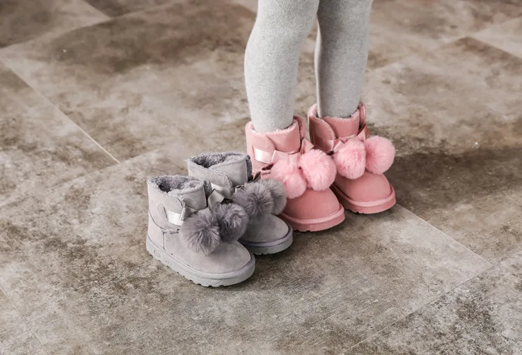 Children's Snow Boots Autumn Winter New Girls Ankle Boots Leather Stitching Warm Cotton Children's Shoes Non-slip Winter Boots