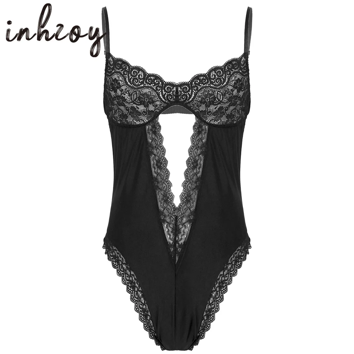 Men Sexy Bodysuit Lingerie Gay Male Sissy Lace See Through Teddy Crossdress Hollow Out Teddies Catsuit Nightwear Sleepwear