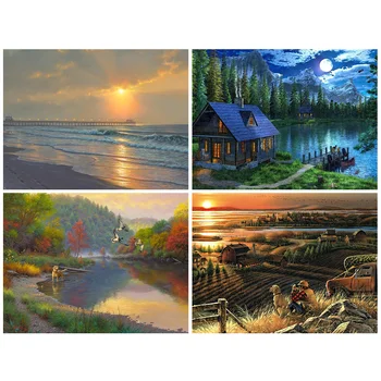 

Full Square diamond Embroidery Kit village Sunset 5D Diy Diamond Painting Landscape Scenery Mosaic Rhinestones icons