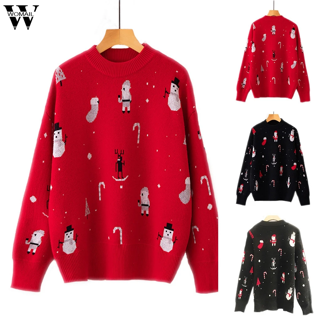 

Womail sweaters Christmas sweater women invierno 2019 Print irregular ladies sweater Knitted top Knitwear Women's Sweater S18