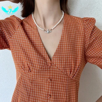 

Luxury Vintage Classic Saturn Pearl Necklace Female Freshwater Pearl Clavicle Chain Short Necklace Bracelet TOB