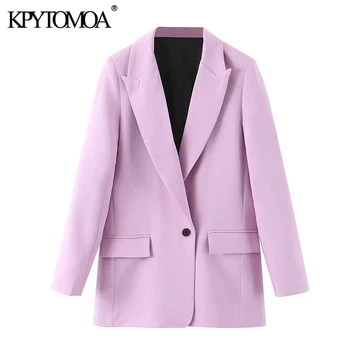 

KPYTOMOA Women 2020 Fashion Office Wear Pockets Blazers Coat Vintage Notched Collar Long Sleeve Female Outerwear Chic Tops