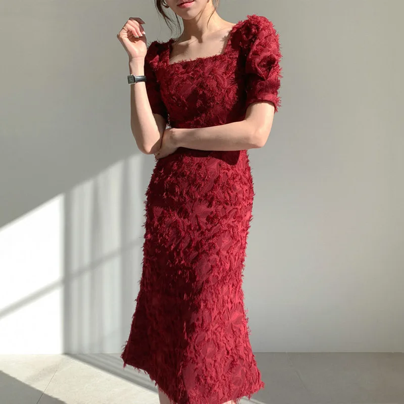 

traf summer women's dress 2021 Feather tassel dress light mature style French retro waist square neck Hepburn small black dress