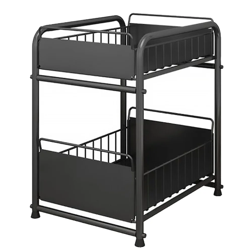 

Kitchen Storage Rack Drawer Cabinet Push-pull Type Storage Organizer (Black)