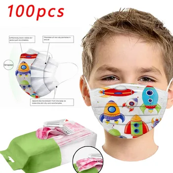 

100PCS Printed Children Disposable Face Mask Windproof Reusable Face Shield Breathable Face Shield Cloth Washable Mouth Mask