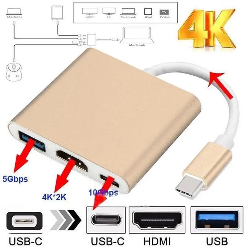 4k алюминиевый корпус три-в-одном Hd кабель преобразования Usb3.1-поворот Hdmi транс-провод тип-c-поворот Hdmi конвертер
