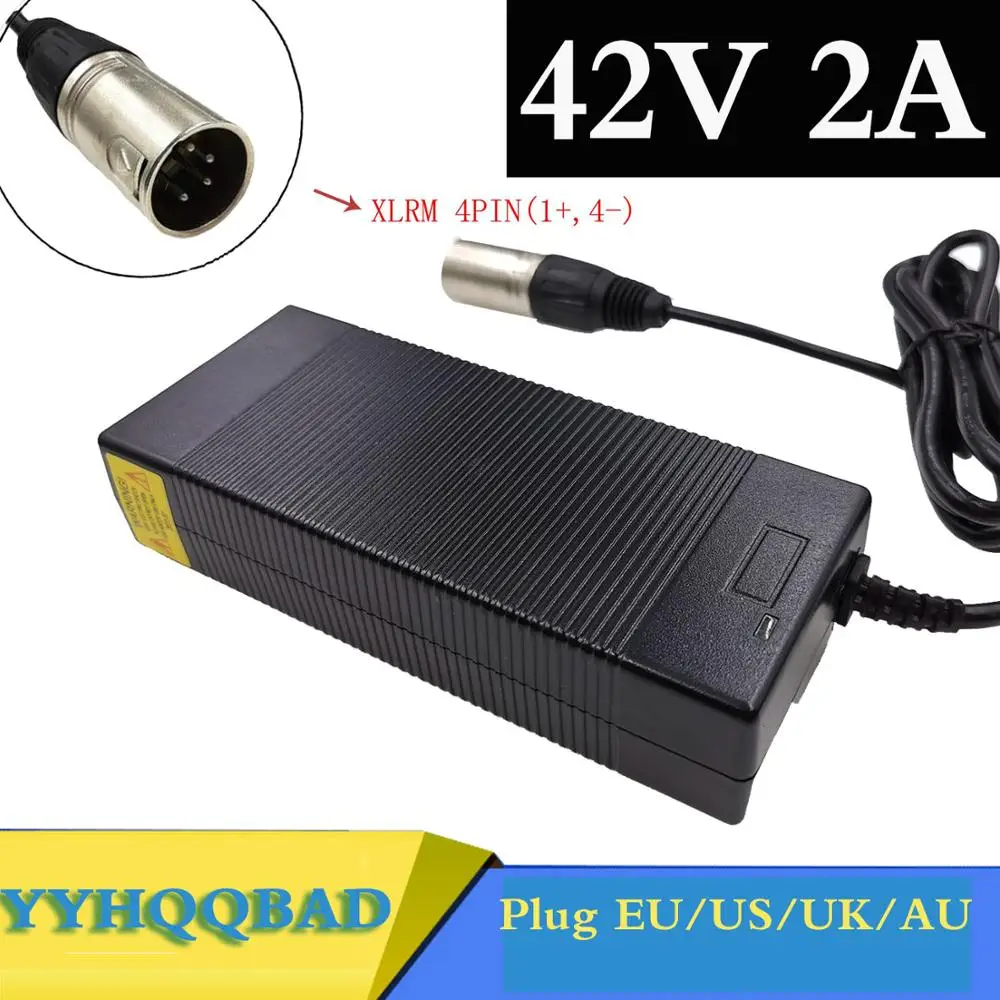 Battery Charger 36V 42V 2A For 36V Lithium Battery Pack 4-Pin XLR Socket