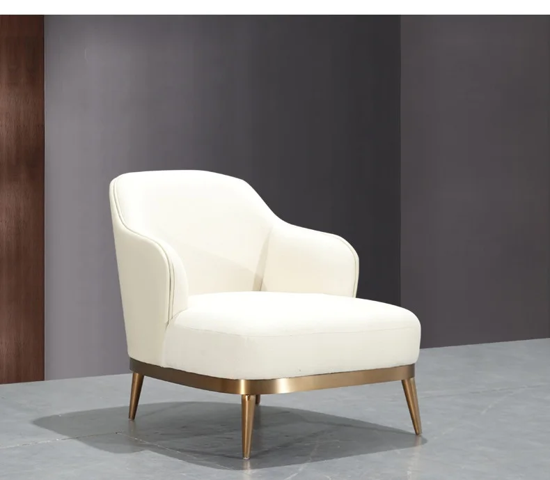 Golden Base GrayWhite Velvet Leisure Lobby Chaise Chair Chrome Stainless Steel Modern for Hotel  (5)