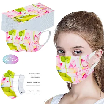 

Printed Masks For Adults 3-Layer Non-woven face mask cover mouth 50PCS easy breathing mouth masks Elastic Ear hook mascaras