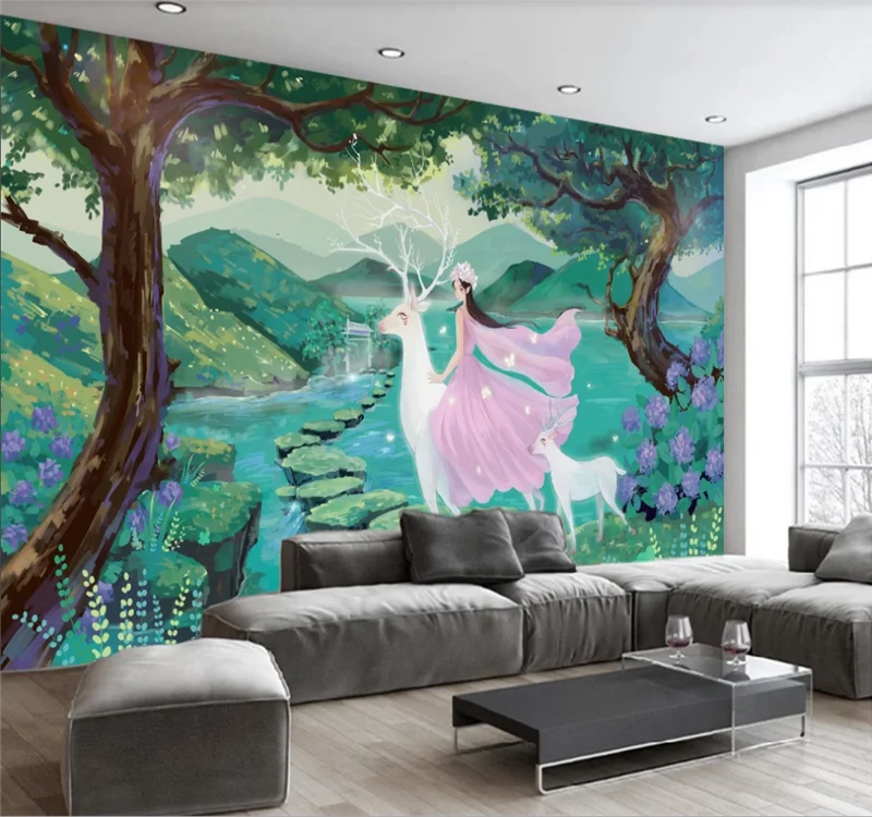

Custom 3D wallpaper mural Nordic nostalgic hand-painted elk TV sofa background wall painting interior decoration painting