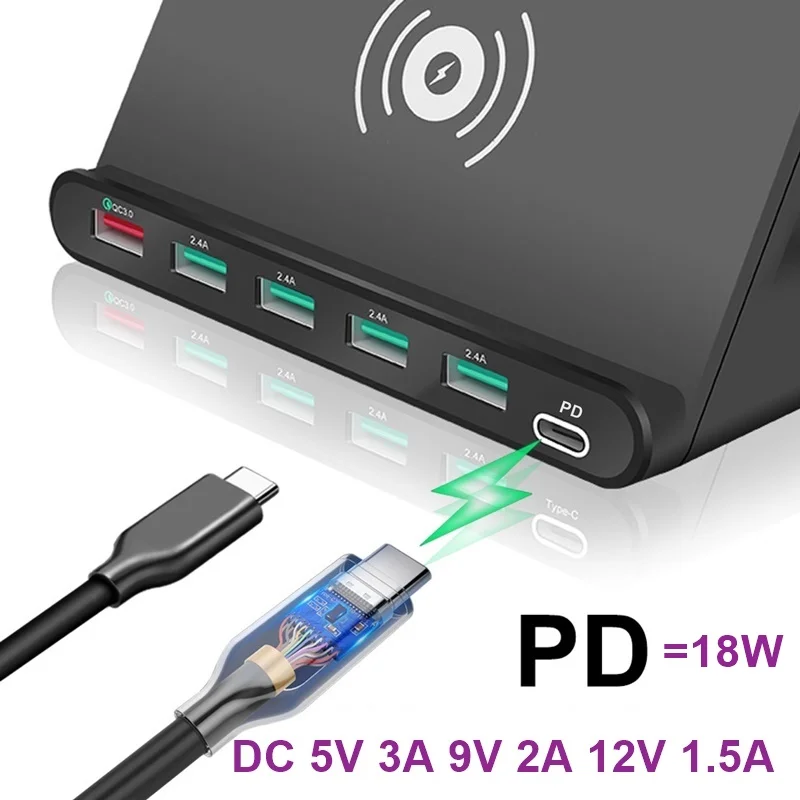 Tongdaytech 60 Вт Qi Беспроводное зарядное устройство для Iphone 11 X XS MAX Мульти USB Cargador Quick Charge 3,0 быстрое зарядное устройство для samsung S9 S8