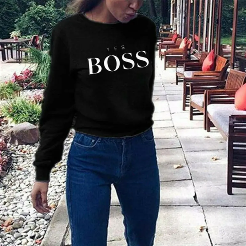 Yes Boss с буквенным принтом женский свитер осень зима толстовка женская пуловер с длинным рукавом джемпер Sudadera Mujer