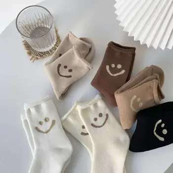 

2020 New Winter Socks Women Japanese Korea High School Girls Warm Socks Kawaii cartoon Smiling Face Wool Socks Thick socks
