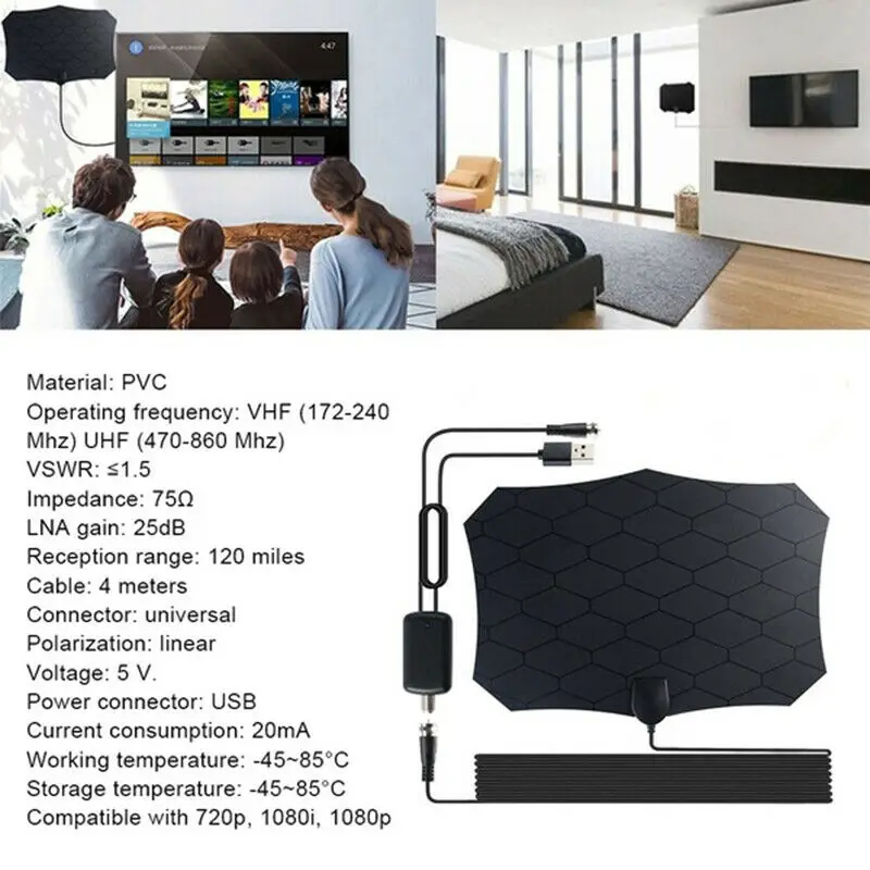 ABHU-240 Miles Range TV Indoor Antenna Skywire Digital HD Amplified Digital HDTV 1080P Antenna for Life Local Channels