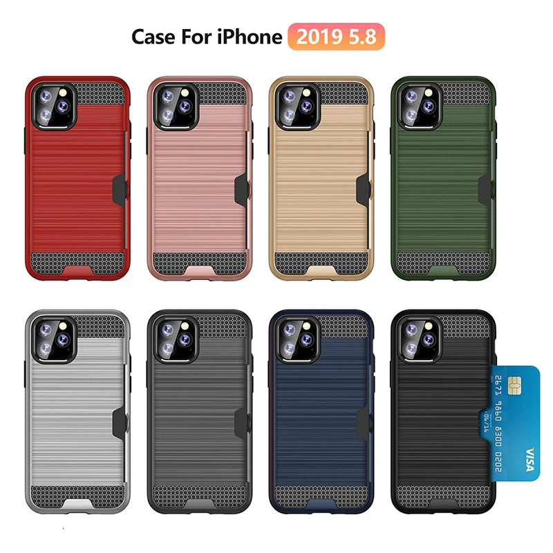 

Slide Wallet Credit Cards Dual Layer Armor Case For iPhone 11 Pro Max XS XR X 8 7 6 6S Plus PC+TPU Slot Holder Shockproof Cover