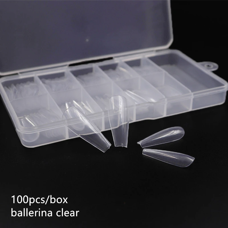 Ballerina clear 100 шт./кор. профессиональный накладные ногти длинные балерина французские акриловые Полное покрытие для Неил арта украшения для кончиков ногтей гроб Набор накладных ногтей маникюр натуральный - Цвет: Ballerina clear
