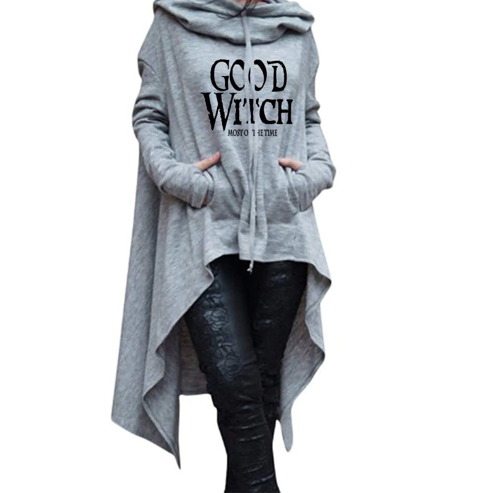 Ladies Harajuku Oversized Letter Print Hooded Long Sleeve Sweatshirt Irregular Bottom Hem Casual Loose Mid-length Hoodies | Женская