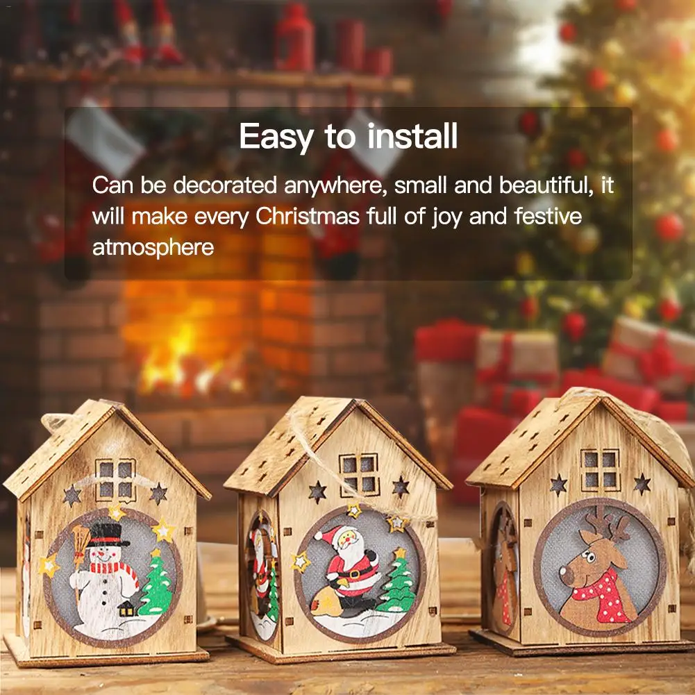 

5 Pcs DIY Wood Christmas Ornaments Snowman LED Light Chalet Hotel Bar Christmas Tree Decoration Xmas Home Party Crafts Ornaments
