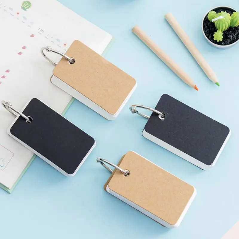 Simple DIY Index Cardboard Cover Blank Paper Card Memo Pad Bookmark Binder Rings Vocabulary Note Book