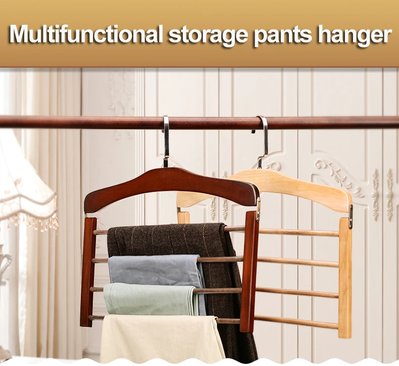 Wood Multi-Functional Pants Hanger Rack Perchas Para Pantalones Towel Scarf Hanger Closet Wardrobe Organizer Space Saving Hanger