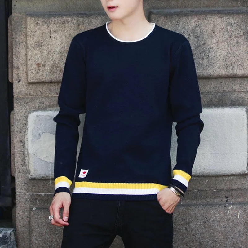 Navy blue SHABIQI брендовая одежда, мужской свитер, Модный зимний однотонный облегающий пуловер, мужские повседневные свитера и пуловеры с круглым вырезом, размер M-3XL - Цвет: Navy blue