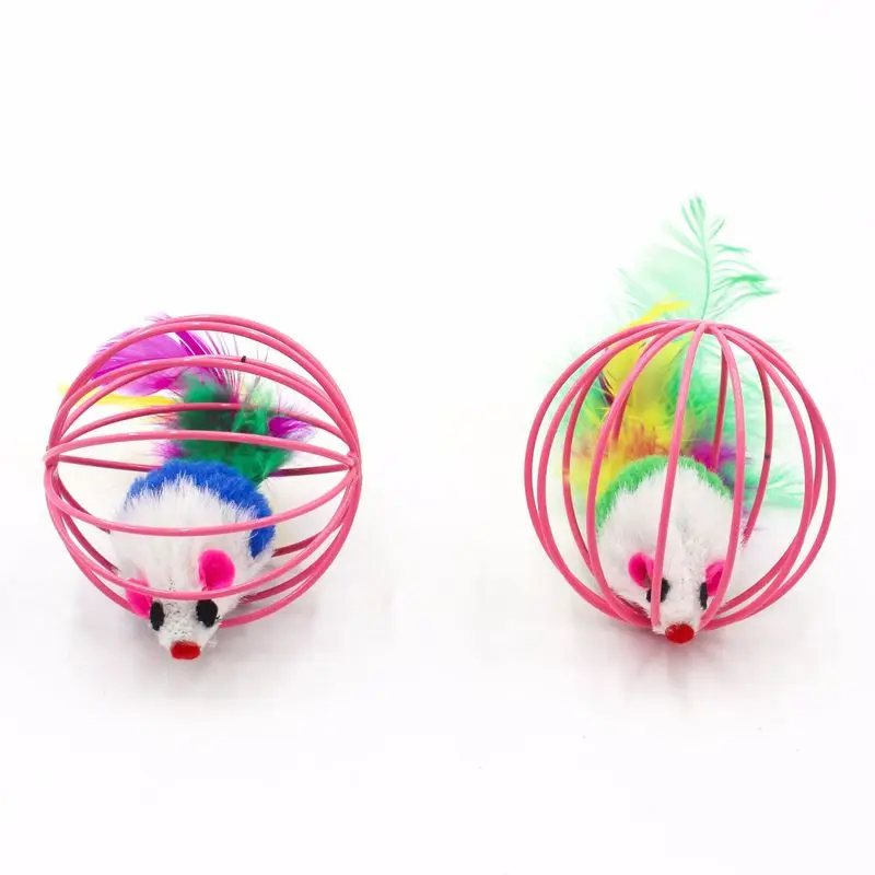 Клетка игрушечная Мышка для кошки железное перо плюшевая интерактивный котенок