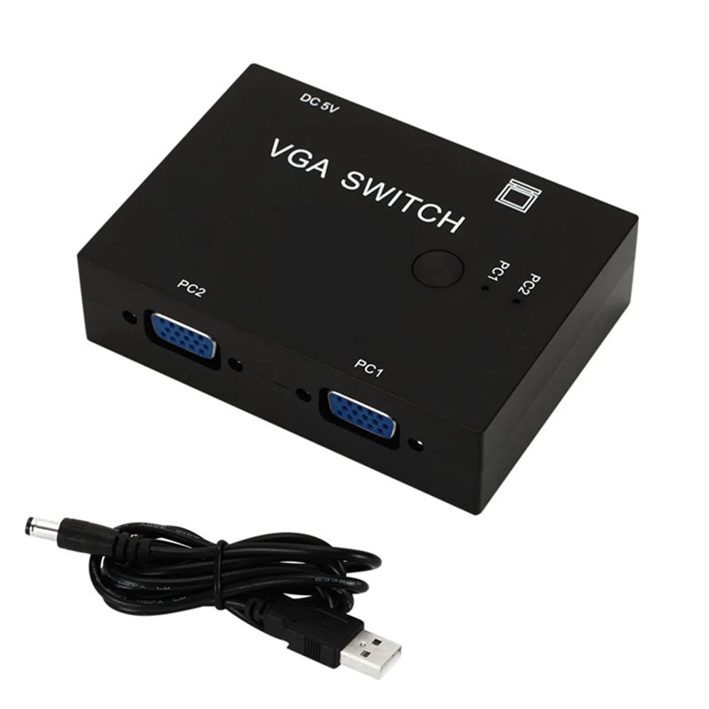 2 Port VGA Switch Sharing Switcher Splitter 2 PC In 1 Monitor Out Remote Control 