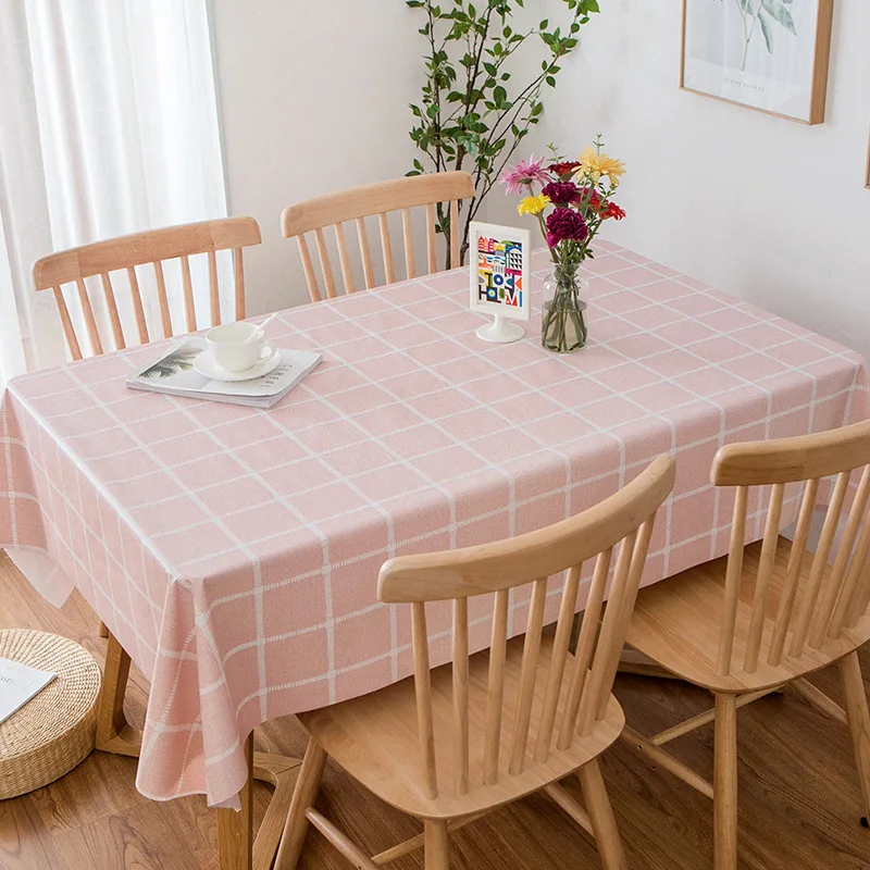 Pink Plaid Simanfei скатерти из ПВХ водонепроницаемые обеденные декоративные клеенка кофейный, чайный столик крышка для пикника плед прямоугольные скатерти - Цвет: Pink Plaid