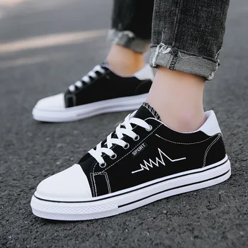 

YeddaMavis Men's Vulcanize Shoes Black Canvas Shoes Men Shoes Men Sneakers New Lightning Men's Canvas Shoes Lace Up Casual Shoes