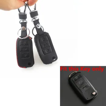 

100% leather car key case cover For Volkswagen VW JETTA MK6 TIGUAN PASSAT GOLF 4 5 6 POLO CC BPRA 3 buttons accessories