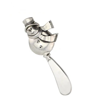 

(5 pieces/lot) Christmas Gift Snowman Butter Knife Business Promotion Souvenirs Alloy Cheese Knife Packed By Velvet Bag C099